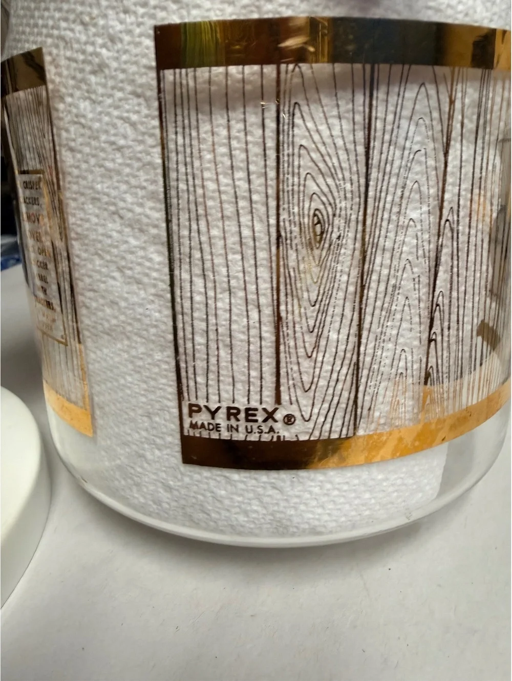 Vintage Pyrex The Cracker Barrel Glass Cookie Jar with White Lid